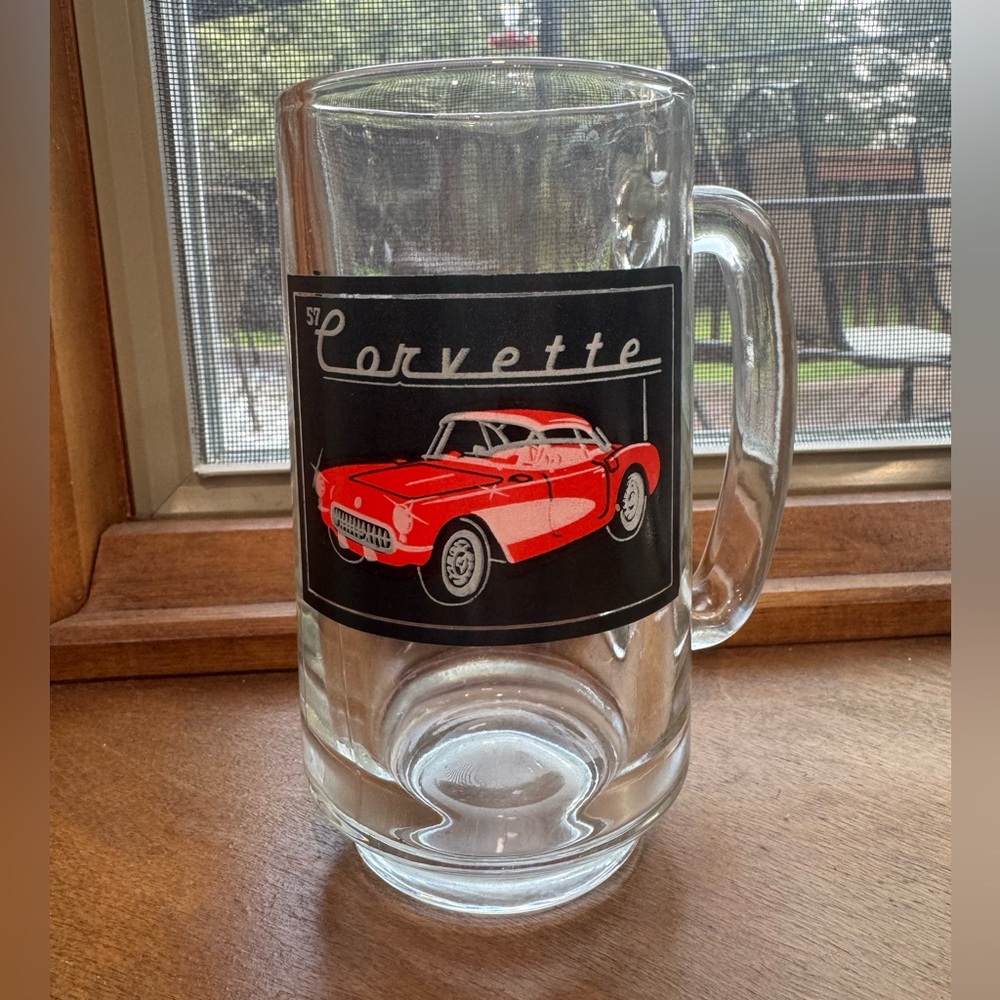 Corvette Glass Beer Mug with Red Car Design